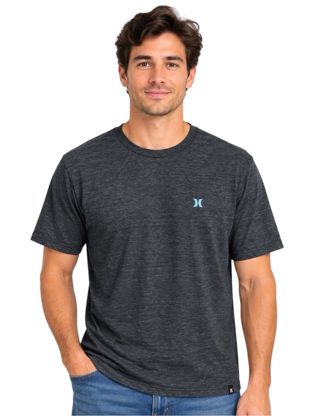 Hurley Men’s Size Large Heather Charcoal Gray Logo T Shirt Blue Logo